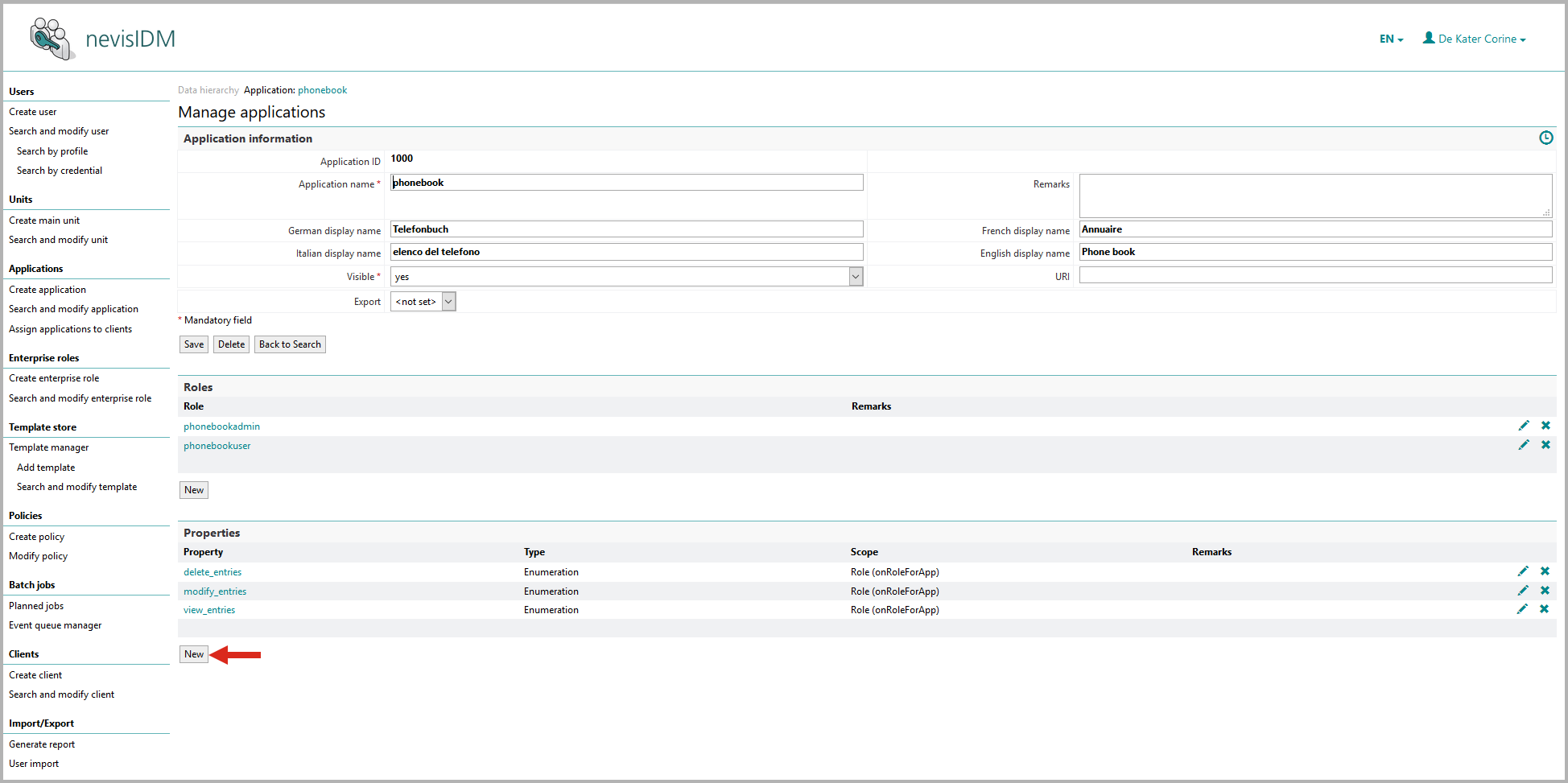 Example: Manage application view