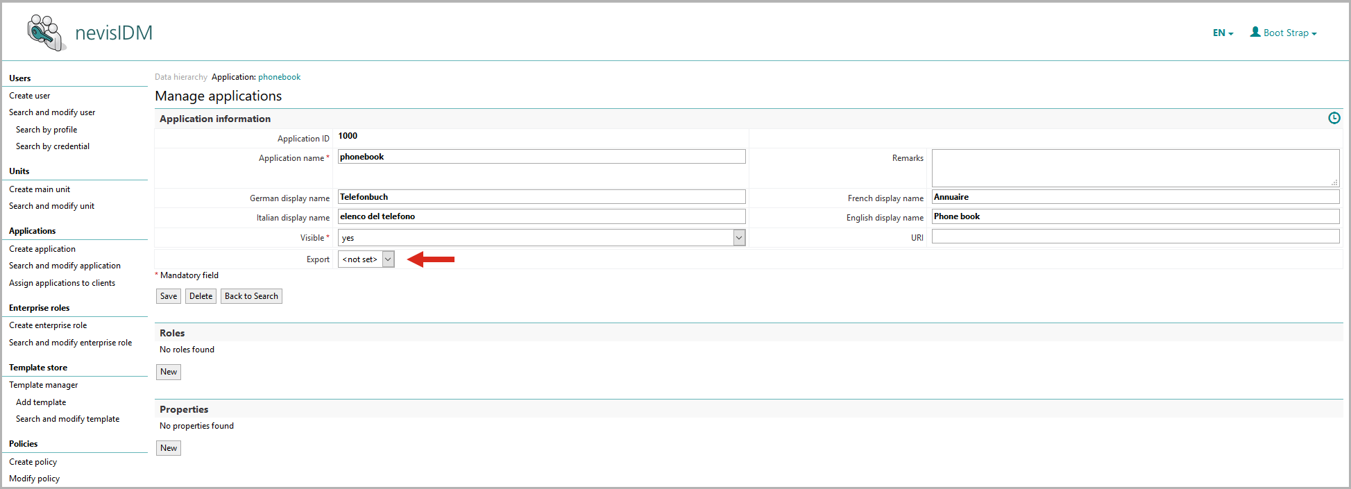 Custom property Export with scope onAppGlobal