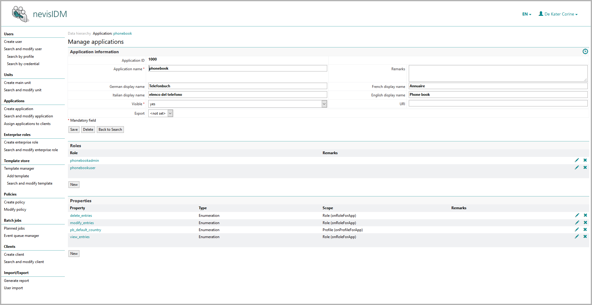 Example: onRoleForApp properties and corresponding group roles