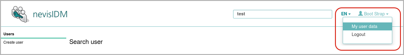 nevisIDM Web Application - New header - User Data menu