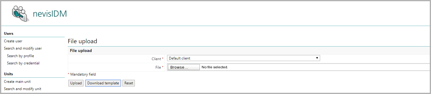 View to download/upload the user import template