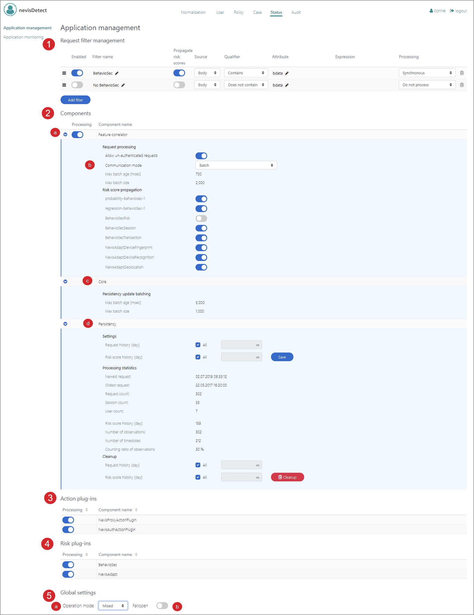 Status - Application management