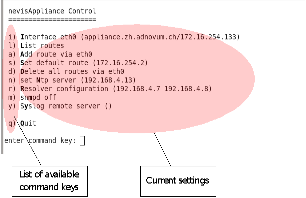 nevisappliance command options