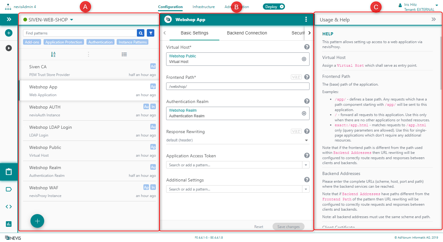 Configuration tab - Patterns screen