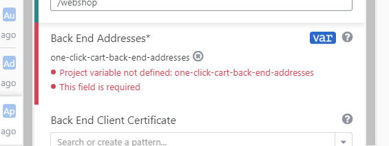 Variables screen - Deletion of a variable