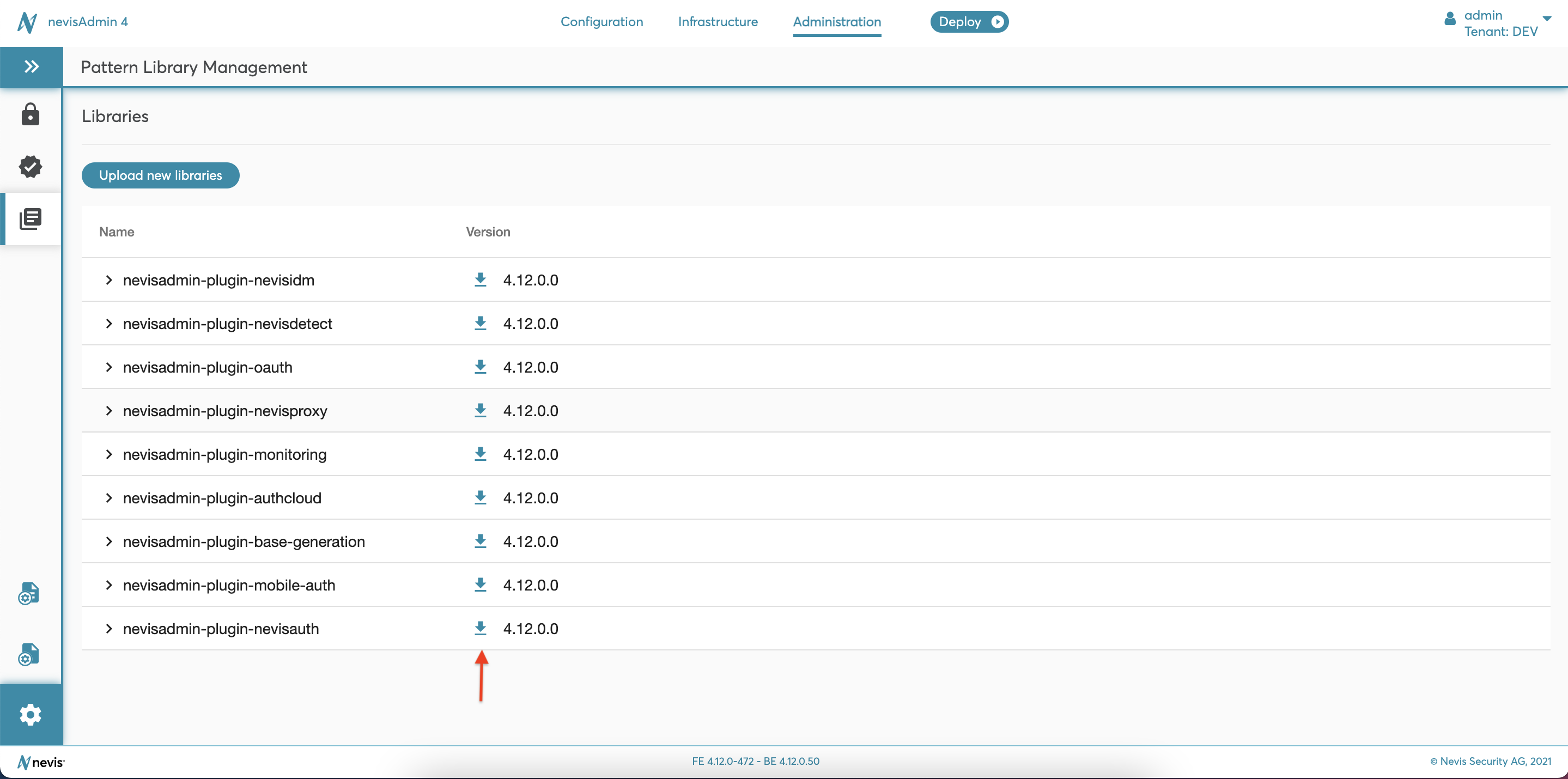 Pattern Library Management screen - Download library