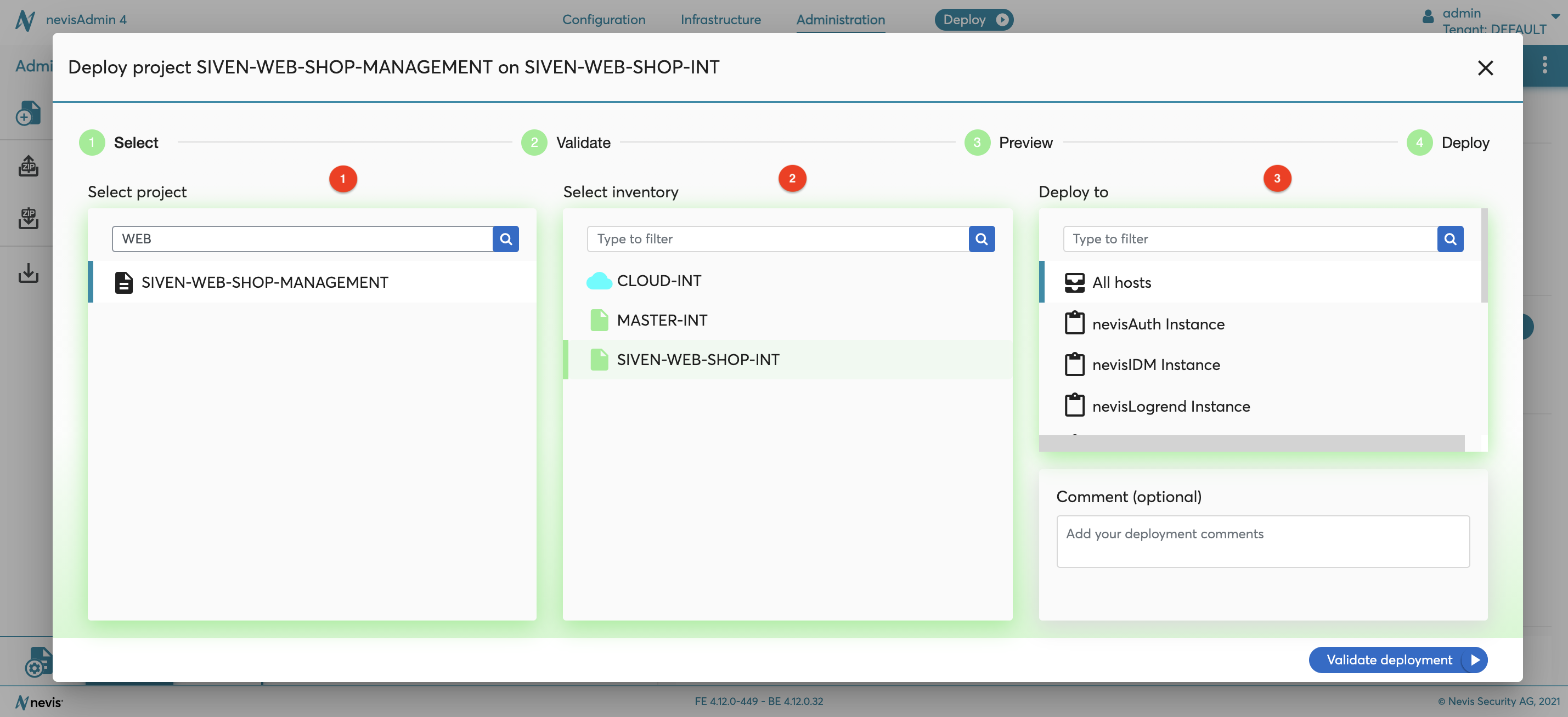 Deployment wizard - First step