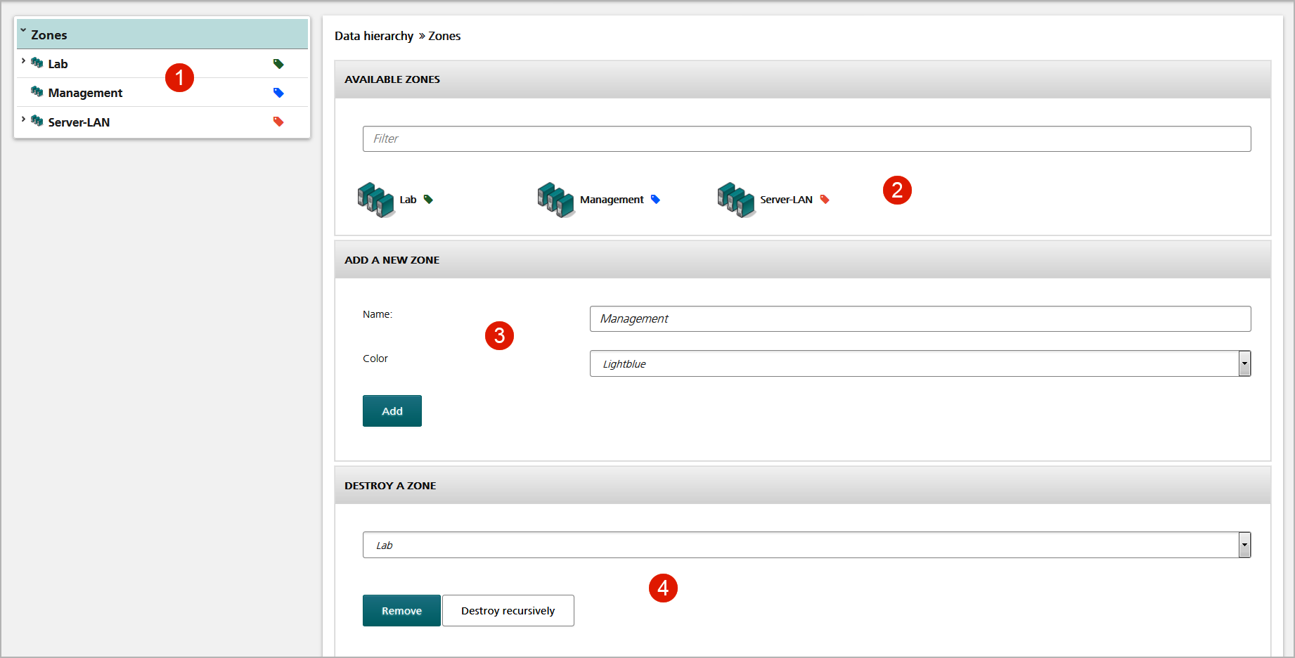 Sample zones view