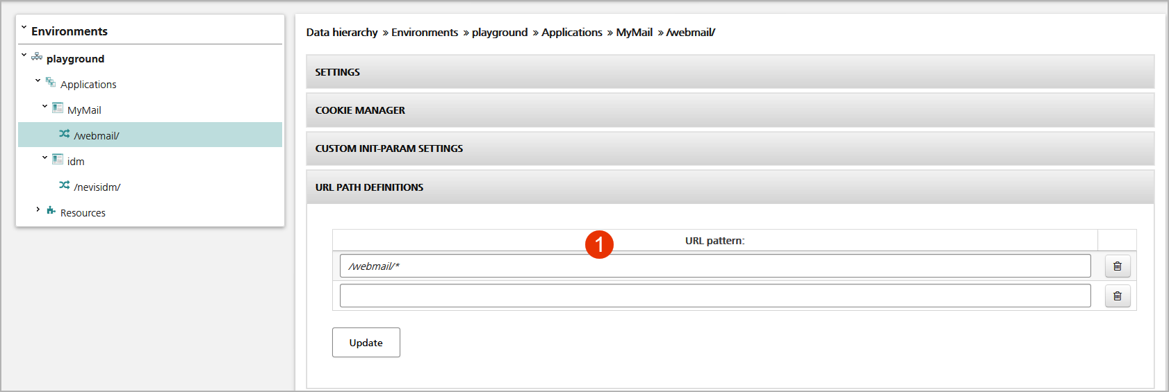 URL Path Definitions panel in the Mapping view