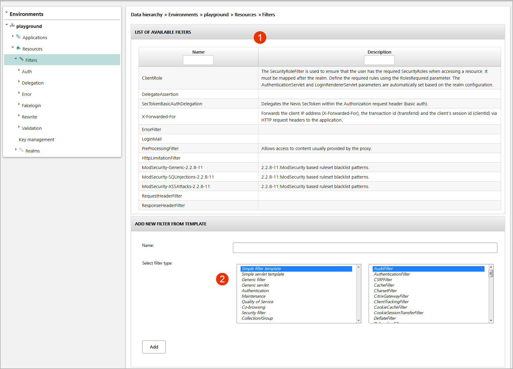 Sample Filters view