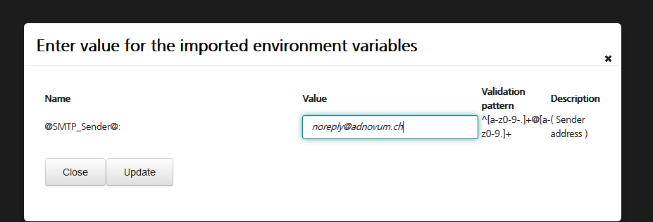 Import dialog during the import of the variable