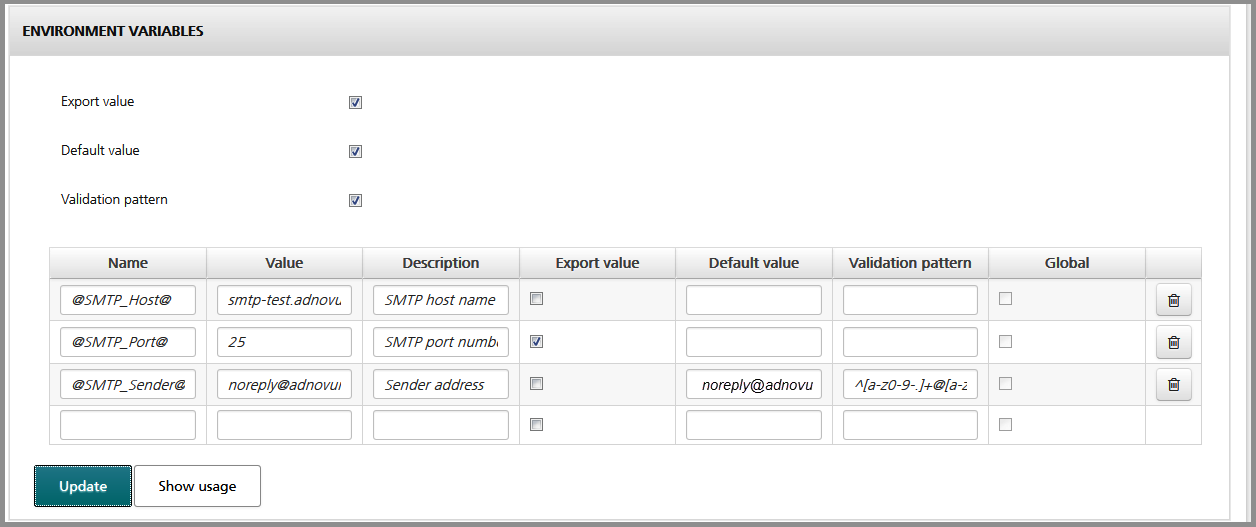 Export options on environment variables