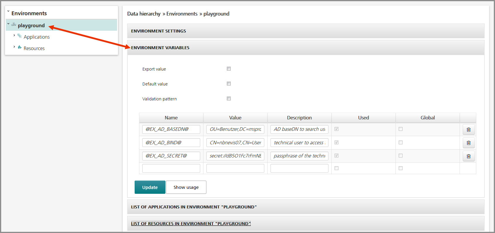 Local environment variables