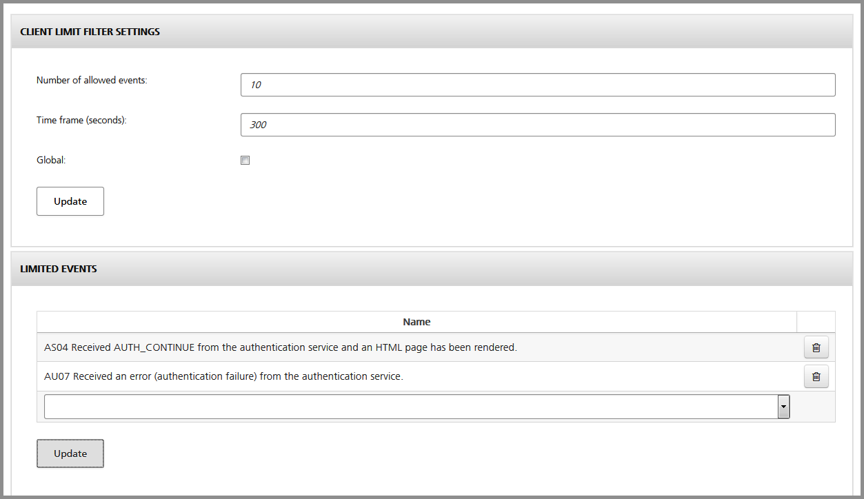 Configure the events to limit