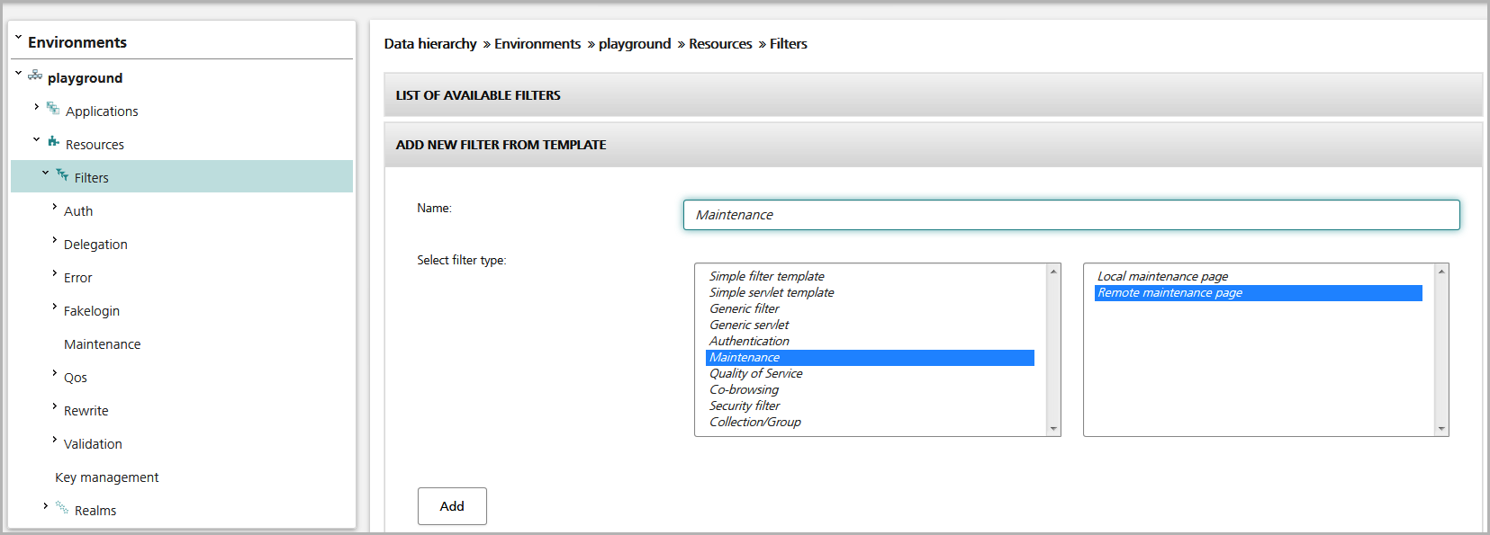 Create a new maintenance filter