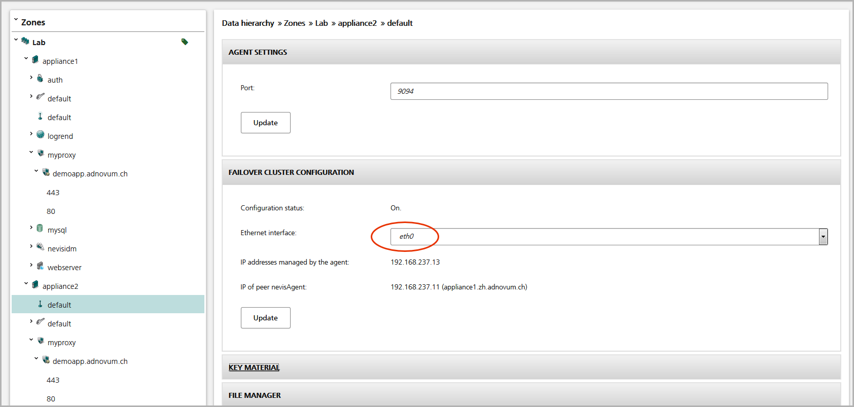 Selecting the Ethernet interface which is controlled by the nevisAgent