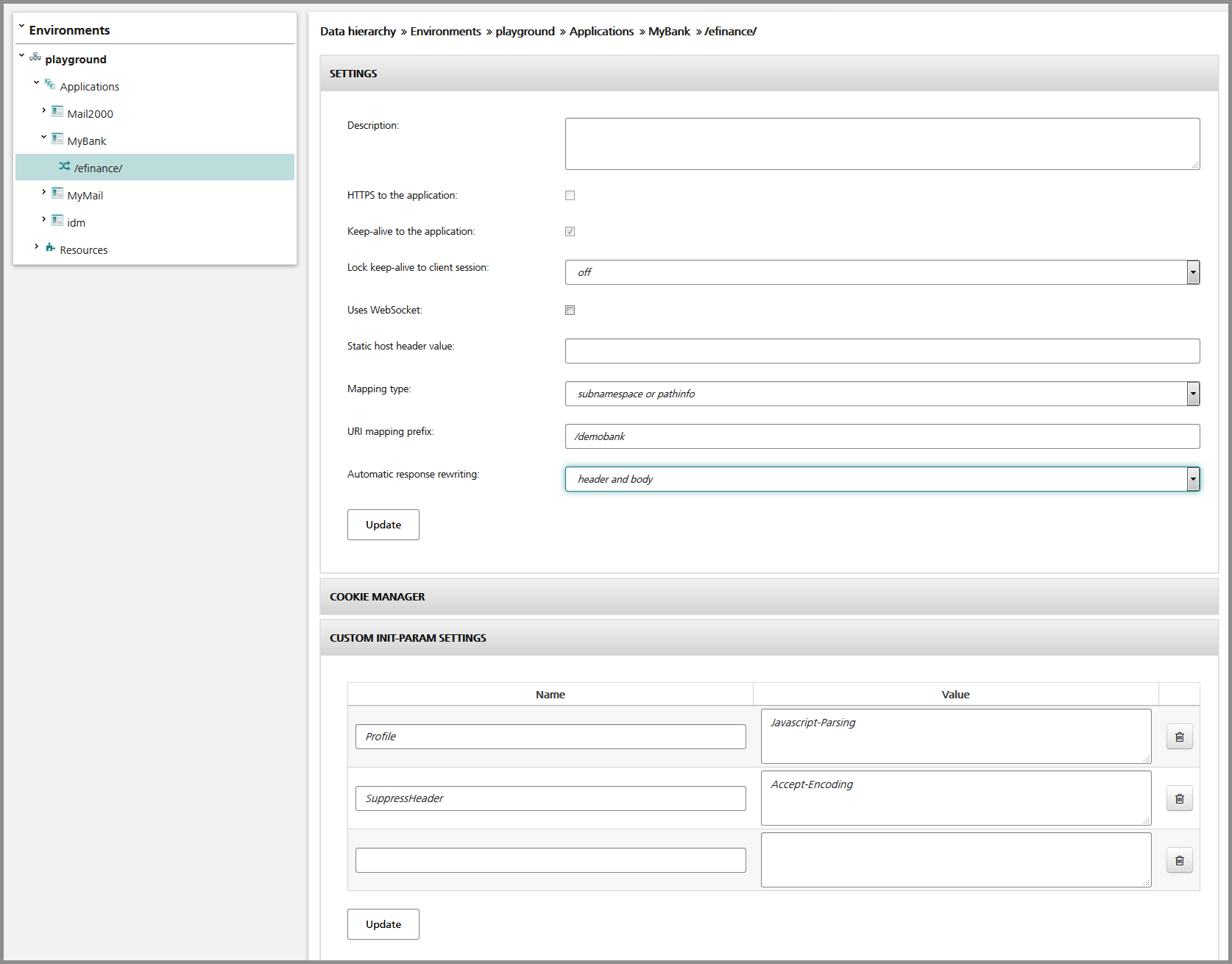 Mapping view settings for automatic content rewriting
