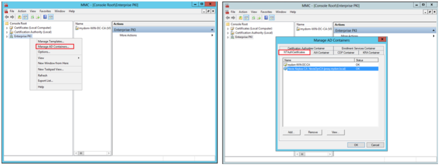 NTAuthCertificates within the MMC