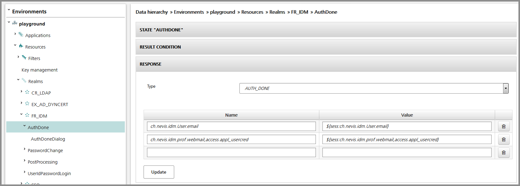 Store the variables within the session by the AuthDone state