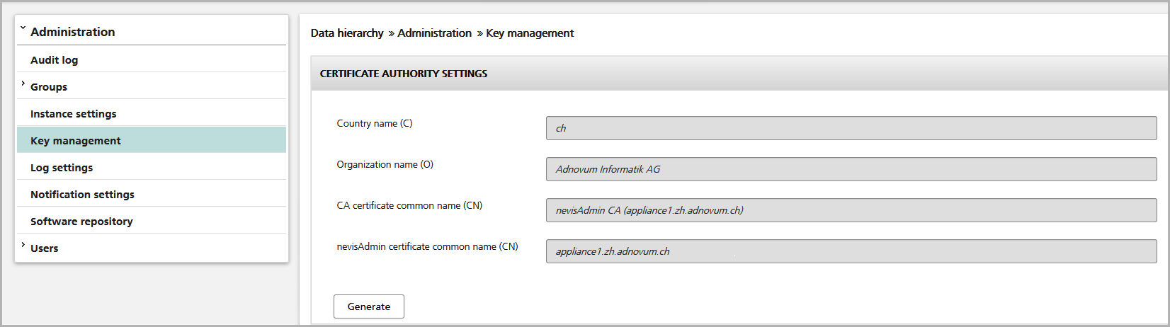 Key management view