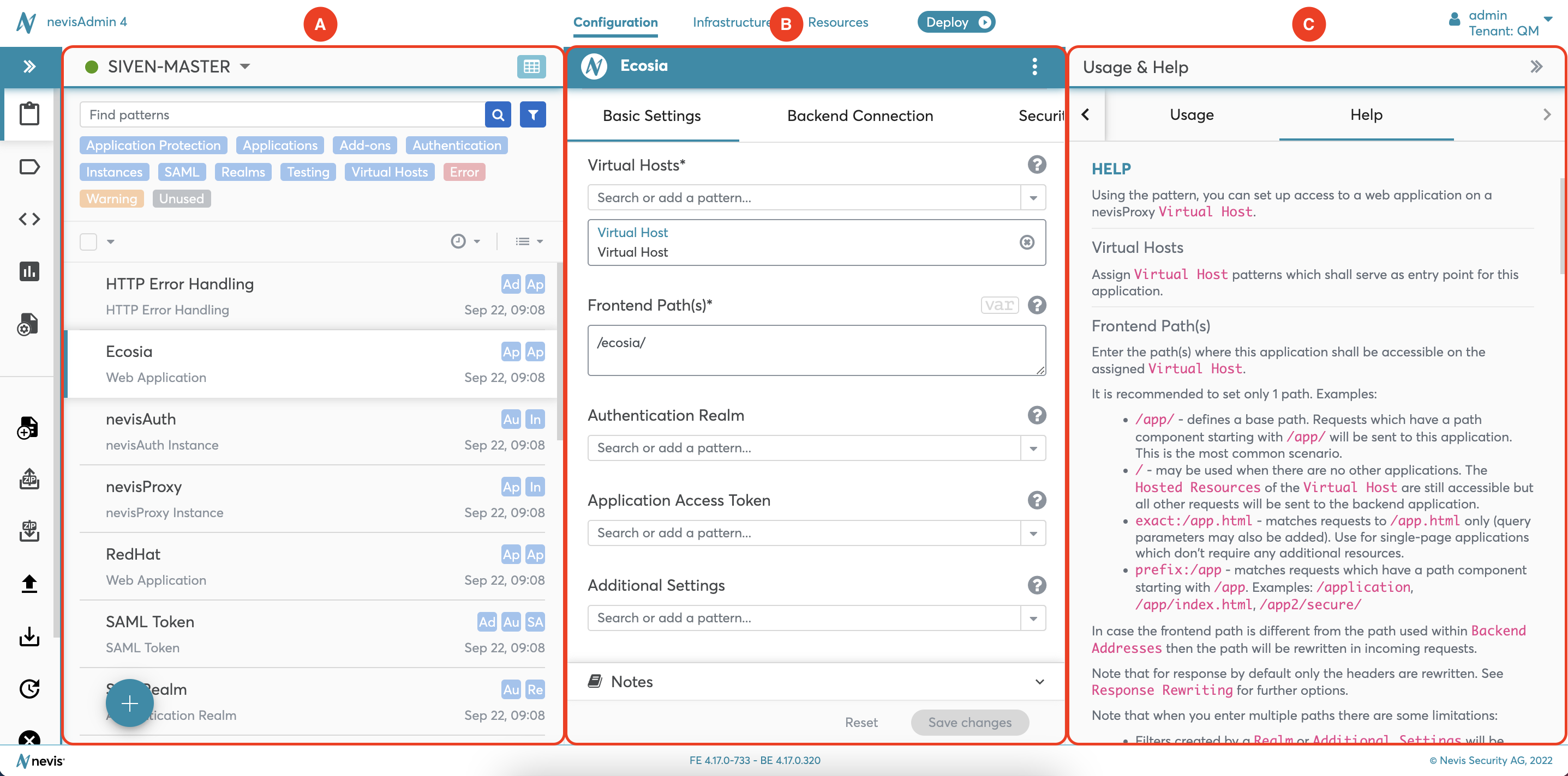 Configuration tab - Patterns screen