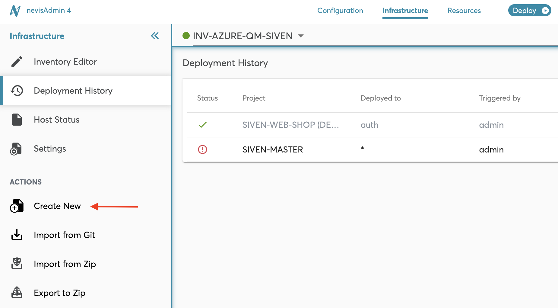 Inventory Editor and Inventory Settings screen - Create Inventory in the sidebar Action menu