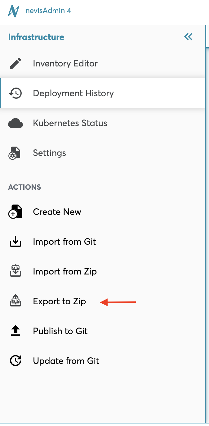 Inventory Settings sidebar menu - Export Inventory to Zip function