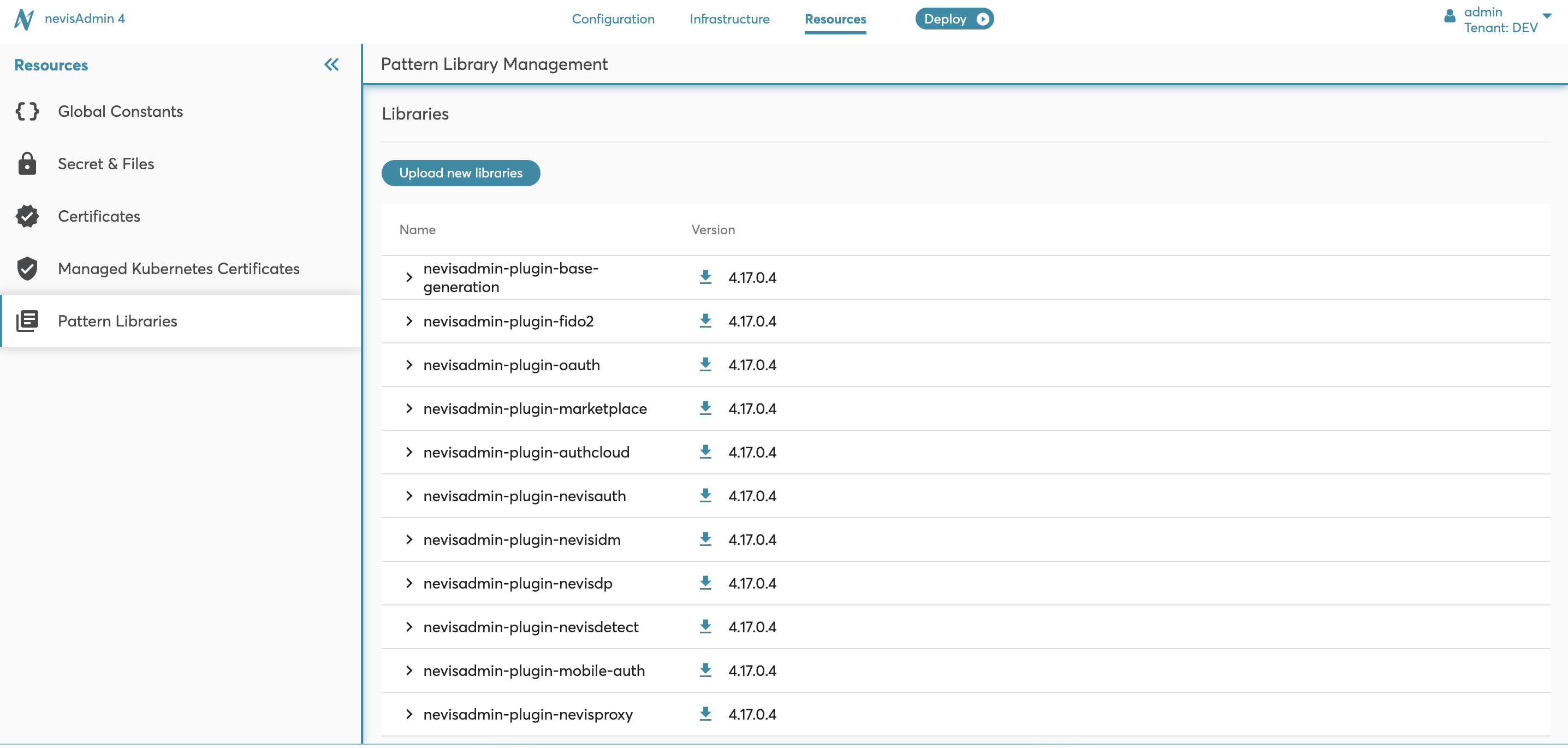 Navigation to the Pattern Library Management screen