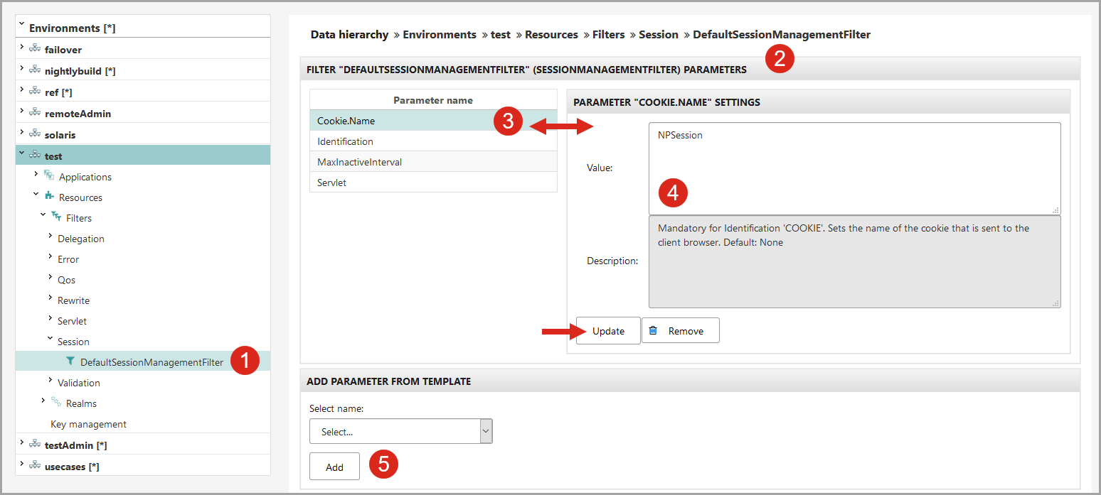 Set the parameters of the DefaultSessionManagementFilter