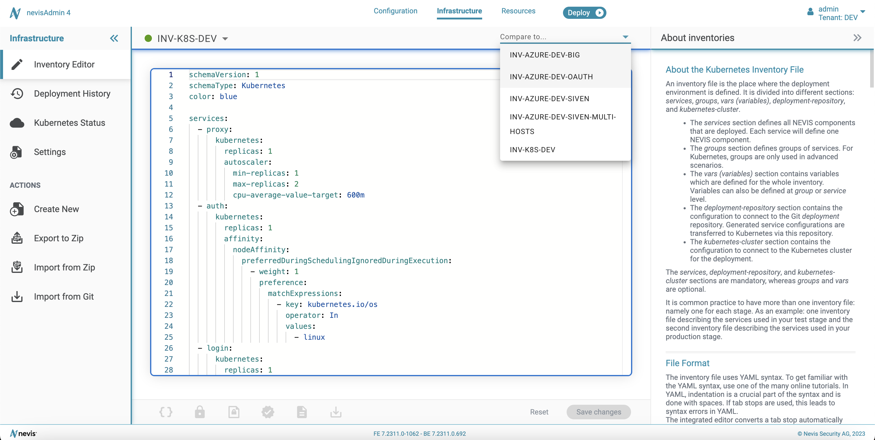 Compare Inventory selector