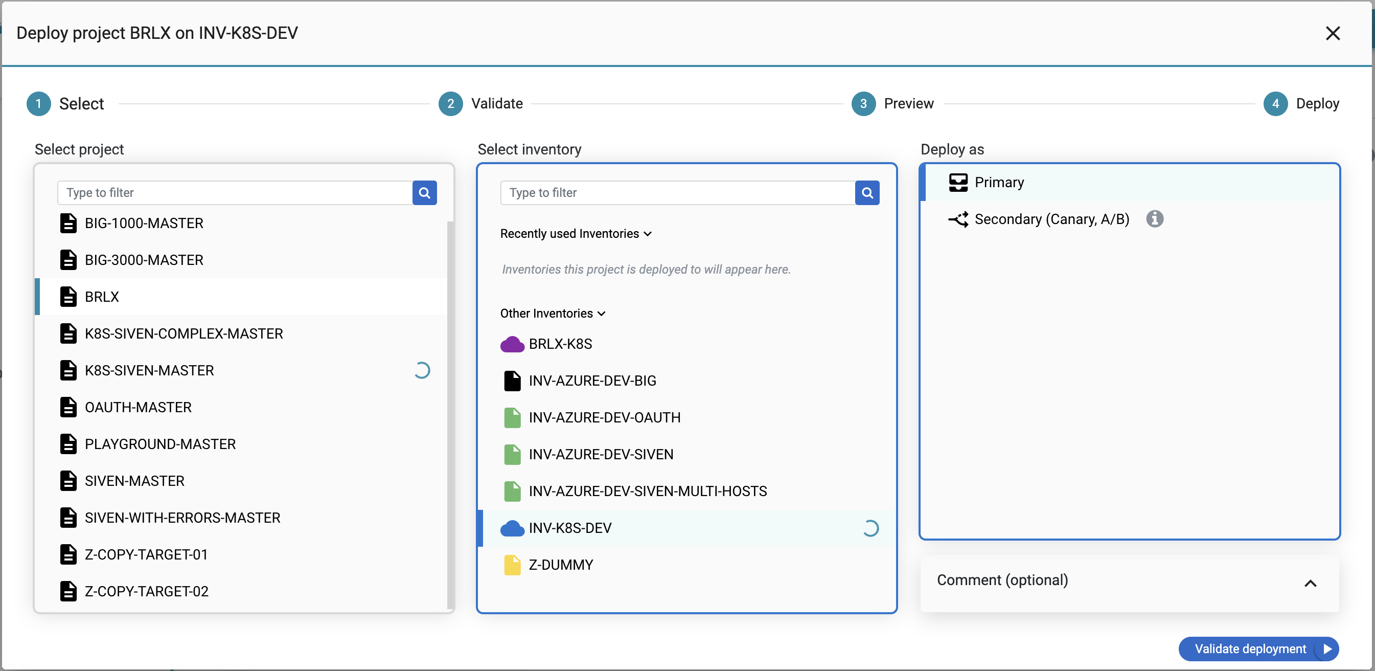 Project Search screen - Project Search