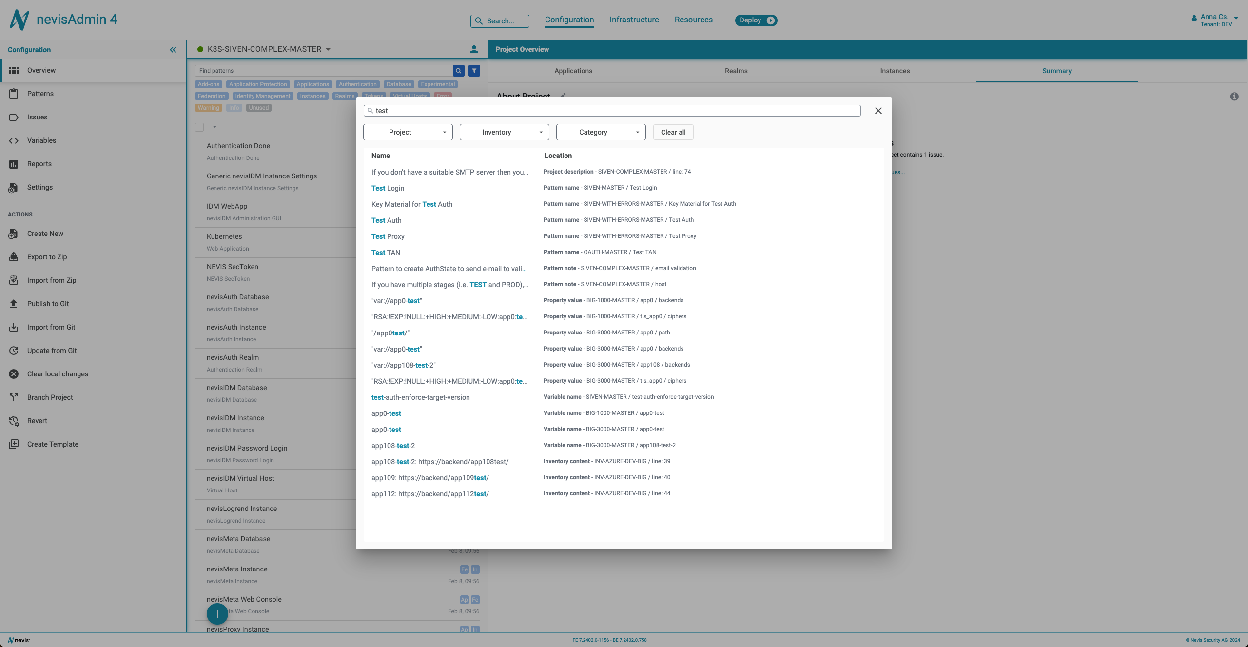 Project Searc screen - Project Search Dialog