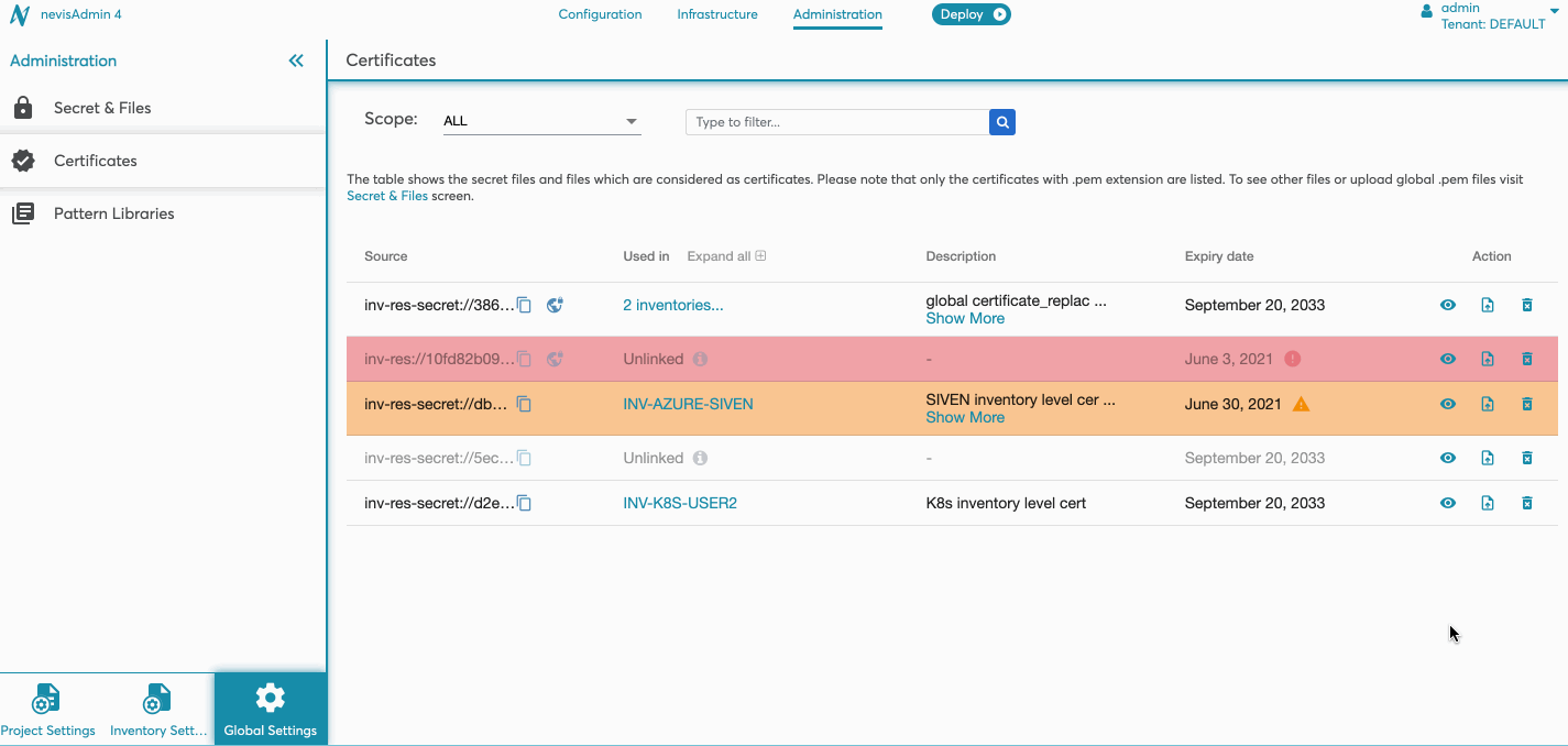 Deleting a certificate