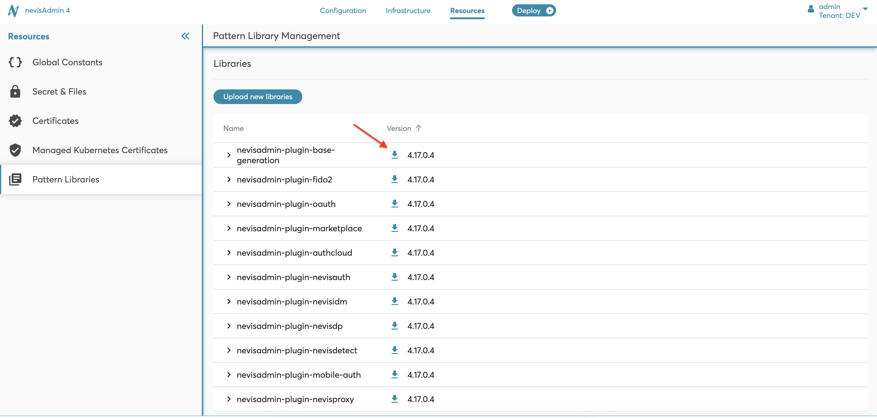 Pattern Library Management screen - Download library